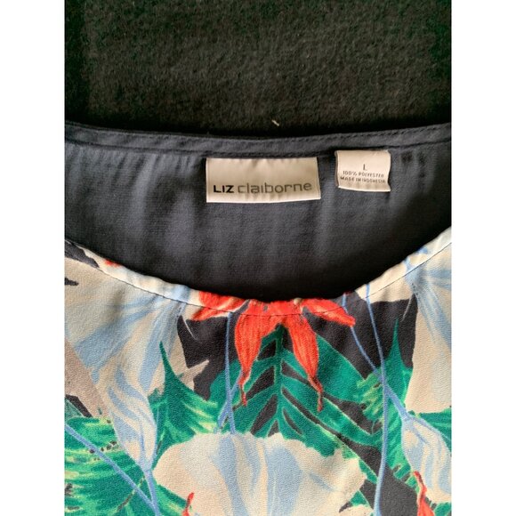 Liz Claiborne Black Floral Short Sleeve High-Low Blouse Womens Size Large - Picture 3 of 9